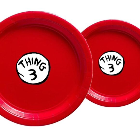 Custom 60 piece Thing 3 Birthday dinnerware Party Plates, cups and napkins: Red - Picture 2 of 3